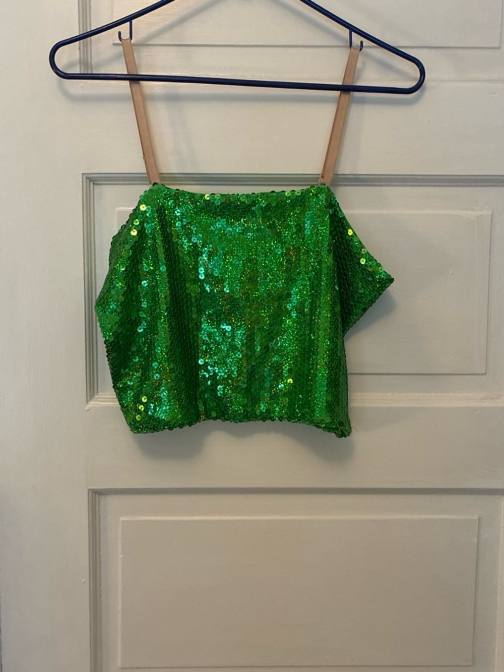& Other Stories Emerald Green Sequin One-Shoulder Crop Top